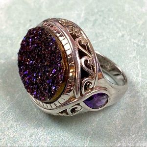RSI Sterling silver ring with purple druzy and amethyst stones size 7.25